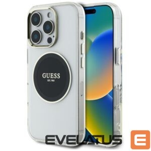 Citas preces Guess  Guess IML Metal Colored Circle Classic Logo MagSafe case for iPhone 16 Pro - black 