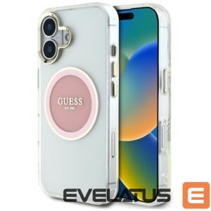 Citas preces Guess  Guess IML Metal Colored Circle Classic Logo MagSafe iPhone 16 Case - Pink 