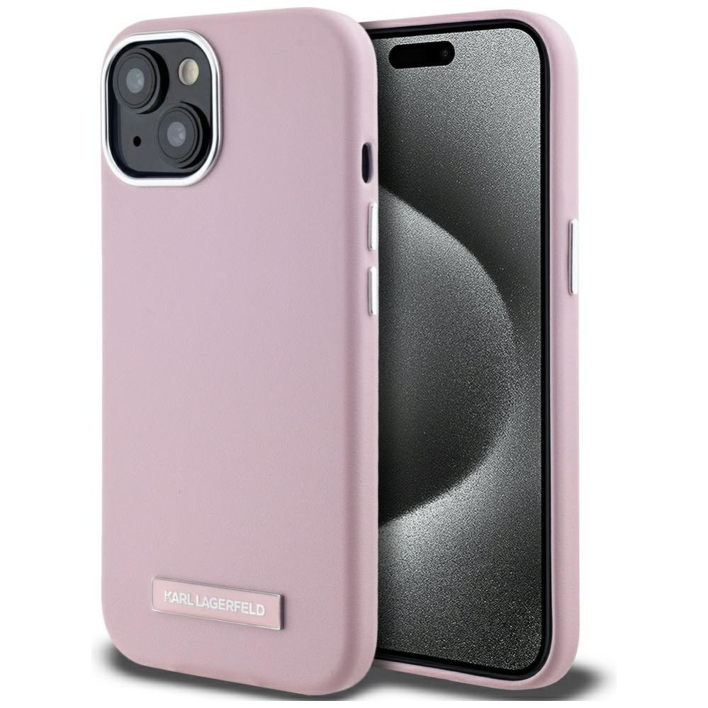 Kitos prekės Karl Lagerfeld Karl Lagerfeld FW Metal Plate MagSafe iPhone 15 Case - Pink