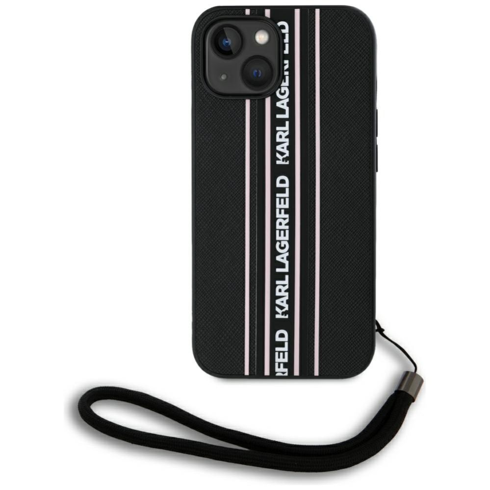 Kitos prekės Karl Lagerfeld Karl Lagerfeld Saffiano Athleisure Stripes Cord iPhone 15 Case - Pink