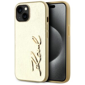 Citas preces Karl Lagerfeld  Karl Lagerfeld Wrinkled Metal Signature iPhone 15 Case - Gold 