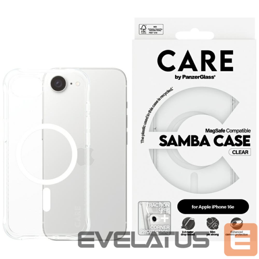 Citas preces Panzer Glass CARE by PanzerGlass Fashion MagSafe iPhone 16e Case - Transparent