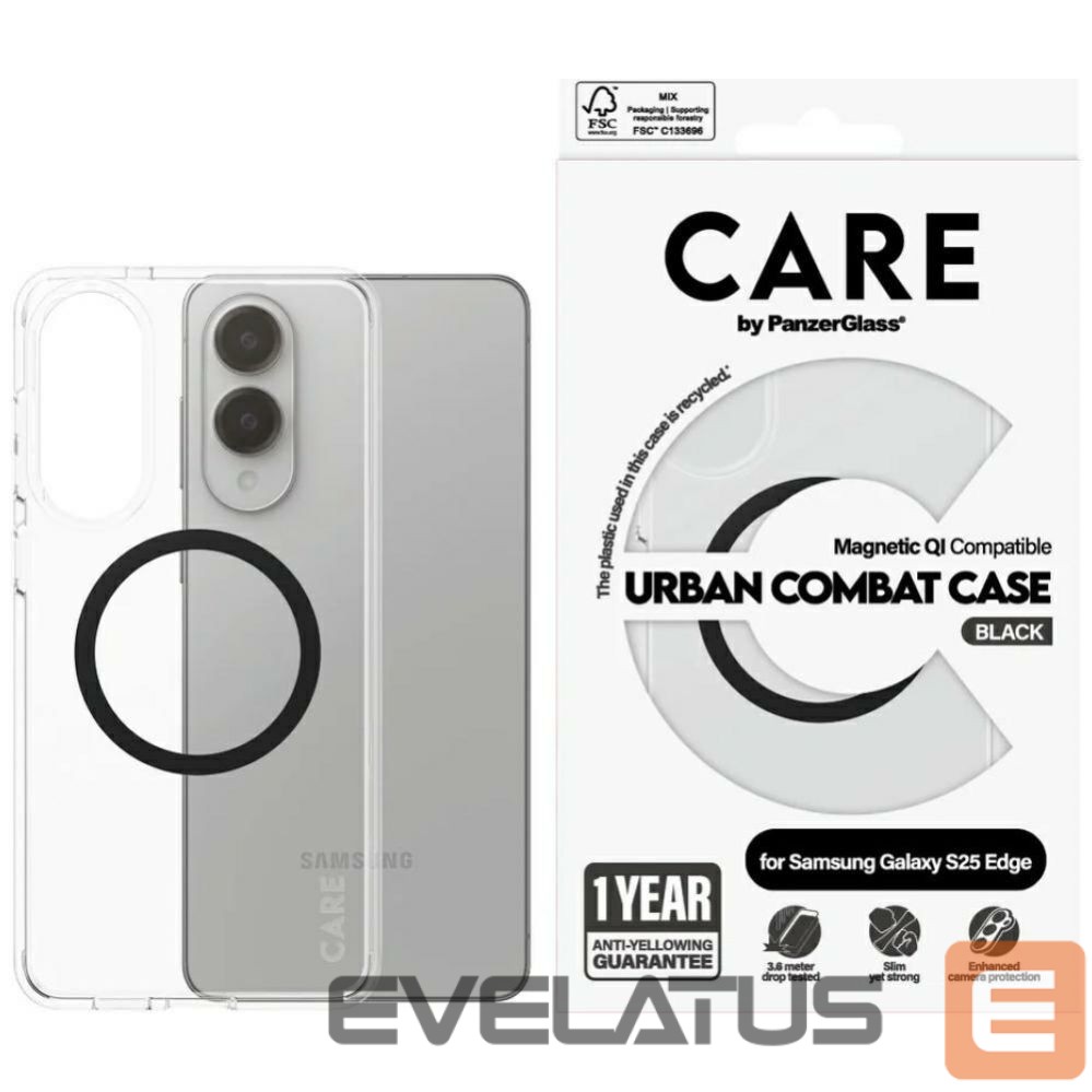 Citas preces Panzer Glass CARE by PanzerGlass Flagship Urban Combat Black QI Case for Samsung Galaxy S25 Edge - Transparent