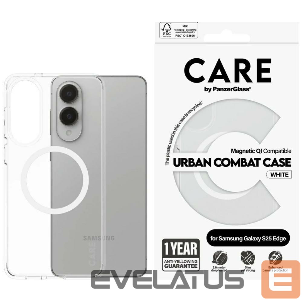 Citas preces Panzer Glass CARE by PanzerGlass Flagship Urban Combat White QI Case for Samsung Galaxy S25 Edge - Transparent