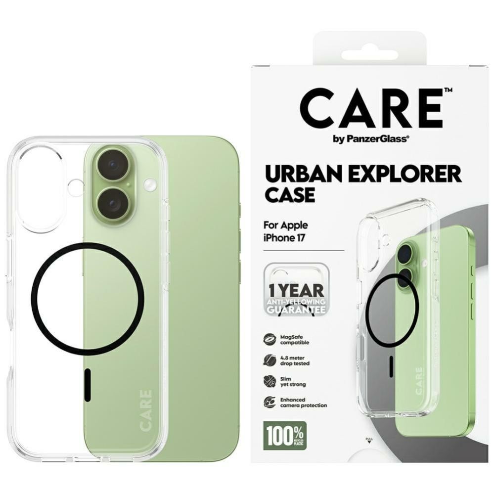 Kitos prekės Panzer Glass CARE by PanzerGlass Flagship Urban Explorer Case w. Black MagSafe for iPhone 17 - Transparent