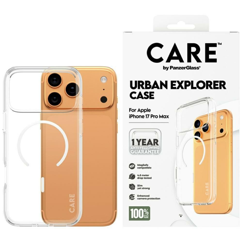 Citas preces Panzer Glass CARE by PanzerGlass Flagship Urban Explorer Case w. White MagSafe for iPhone 17 Pro Max - Transparent