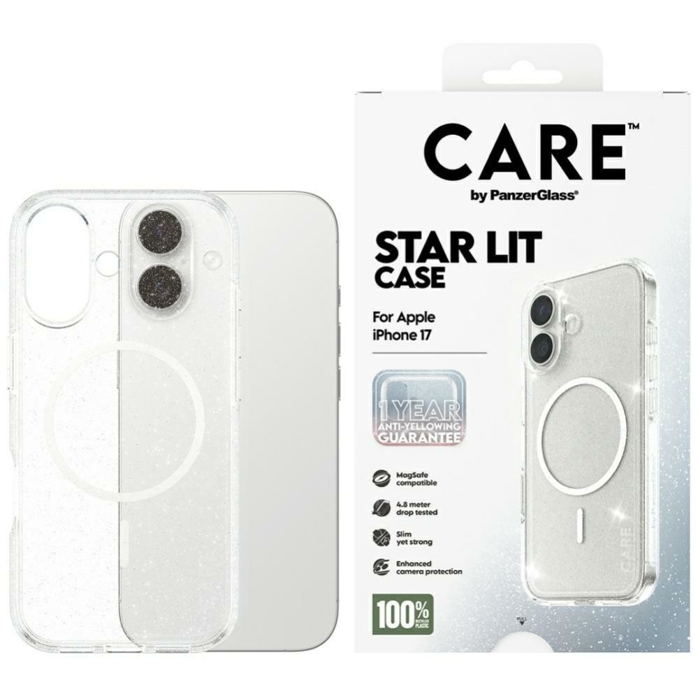 Citas preces Panzer Glass CARE by PanzerGlass Flagship Urban Explorer Case w. White MagSafe for iPhone 17 - Clear Glitter