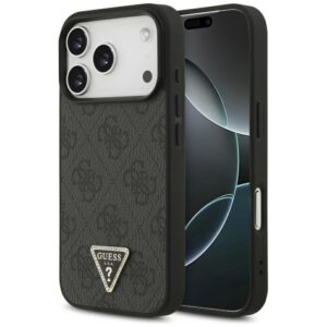 Citas preces Guess  Guess Leather 4G Triangle Strass MagSafe Case for iPhone 17 Pro - Black 