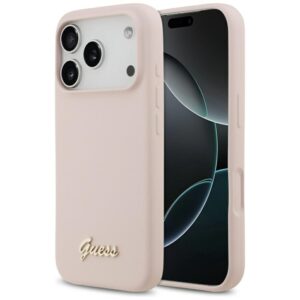 Citas preces Guess  Guess Silicone Script Metal Logo MagSafe Case for iPhone 17 Pro - Pink 