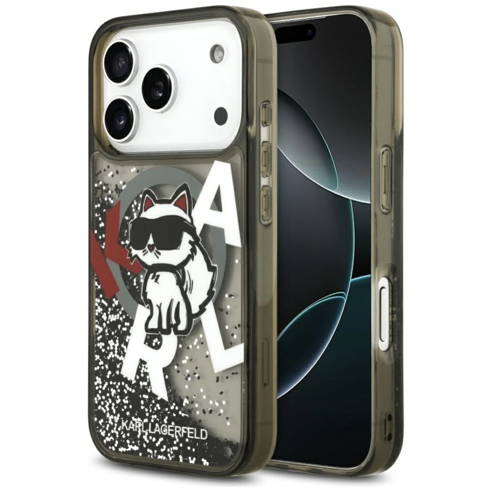 Kitos prekės Karl Lagerfeld Karl Lagerfeld Liquid Glitter Choupette Logo MagSafe Case for iPhone 17 Pro - Black