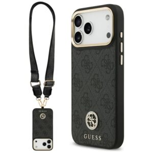 Citas preces Guess  Guess 4G Srtass Logo & Big Strap Metal Buttons MagSafe Case for iPhone 17 Pro Max - Black 