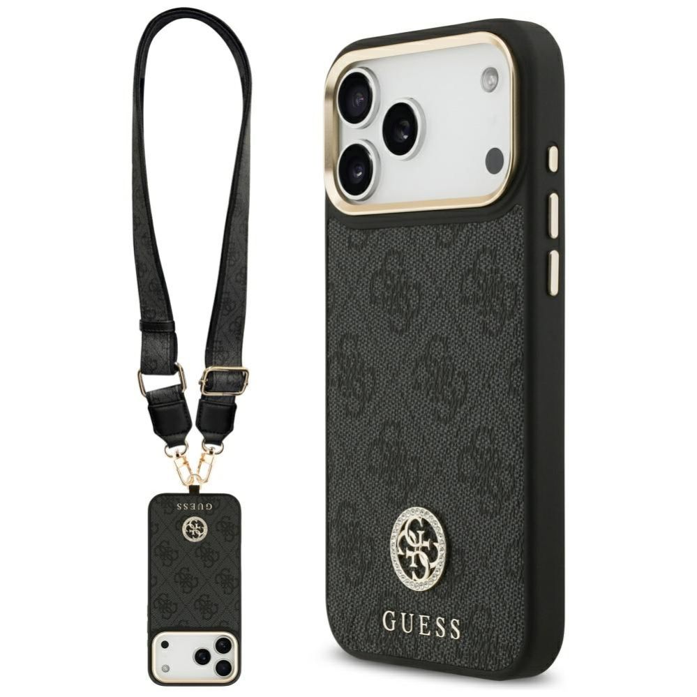 Citas preces Guess Guess 4G Srtass Logo & Big Strap Metal Buttons MagSafe Case for iPhone 17 Pro Max - Black