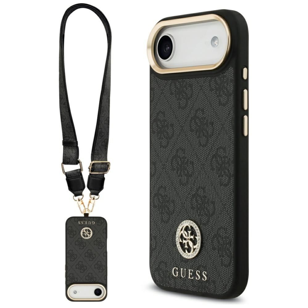 Citas preces Guess Guess 4G Strass Logo & Big Strap Metal Buttons MagSafe Case for iPhone Air - Black