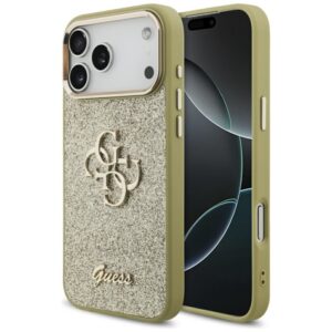 Citas preces Guess  Guess Fixed Glitter Big 4G Metal Frame case for iPhone 17 Pro Max - gold 