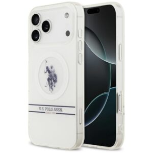 Kitos prekės U.S. Polo PU  US Polo DH and Bottom Stripe Logo MagSafe Case for iPhone 17 Pro Max - White 
