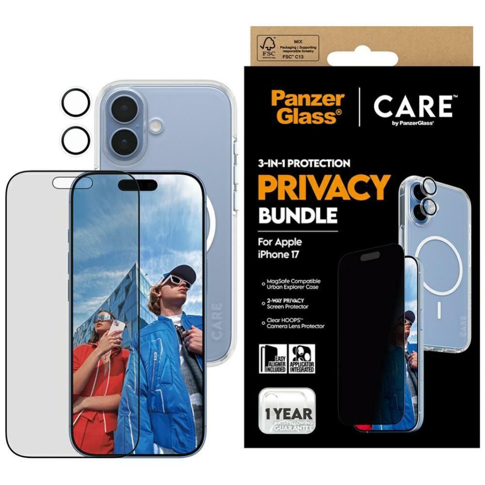 Citas preces Panzer Glass CARE by PanzerGlass Flagship Privacy 3-in-1 Case + Privacy Glass + Lens for iPhone 17