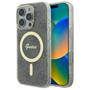 Citas preces Guess  Guess IML 4G MagSafe case for iPhone 16 Pro - brown 