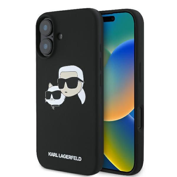 Citas preces Karl Lagerfeld Karl Lagerfeld Silicone Nauble Heads Print MagSafe Case for iPhone 16 - Black