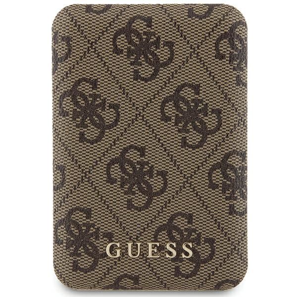 Citas preces Guess Guess Powerbank inductive 15W GUPB5FP4EMGW 5000mAh brown/brown 4G Leather Metal Logo MagSafe