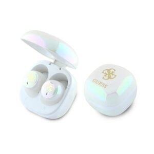 Citas preces Guess  Guess Bluetooth headphones GUTWSJ144ESH TWS + docking station white/white Iridescent 4G Printed Logo 