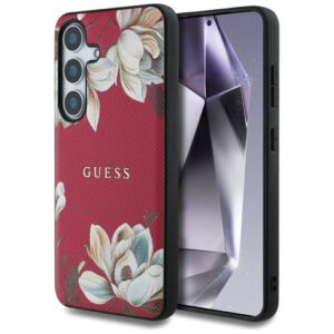 Citas preces Guess  Guess Grained Printed Flower Pattern MagSafe case for Samsung Galaxy S25 fuchsia 