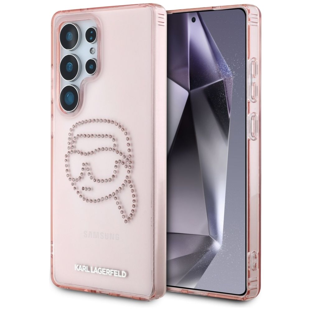 Citas preces Karl Lagerfeld Karl Lagerfeld Rhinestones K. Head Logo Samsung Galaxy S25 Ultra Case Pink
