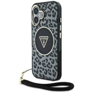Citas preces Guess  Guess HC IML Leopard Triangle Cord Strap MagSafe case for iPhone 16 - black 