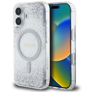 Citas preces Guess  Guess HC Resin Bottom Glitter MagSafe case for iPhone 16 - silver 