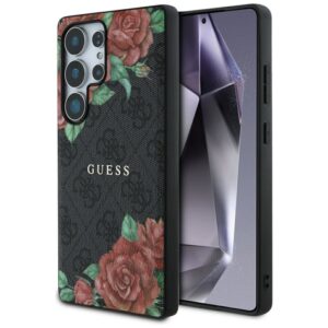 Citas preces Guess  Guess Leather 4G Flowers Print Metal Classic Logo MagSafe Case for Samsung Galaxy S25 Ultra - Black 
