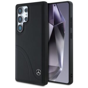 Kitos prekės Mercedes-Benz  Mercedes Leather Curved Stitches Case for Samsung Galaxy S25 Ultra - Black 