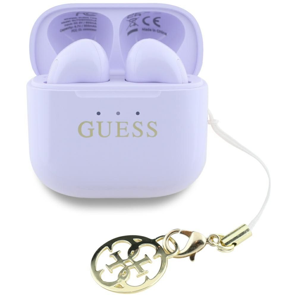 Citas preces Guess TWS Guess Glossy Effect Printed Classic Logo & Charm Headphones - Lavender