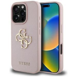 Citas preces Guess  Guess Grained Big 4G Logo Small Classic Logo Case for iPhone 16 Pro - Pink 