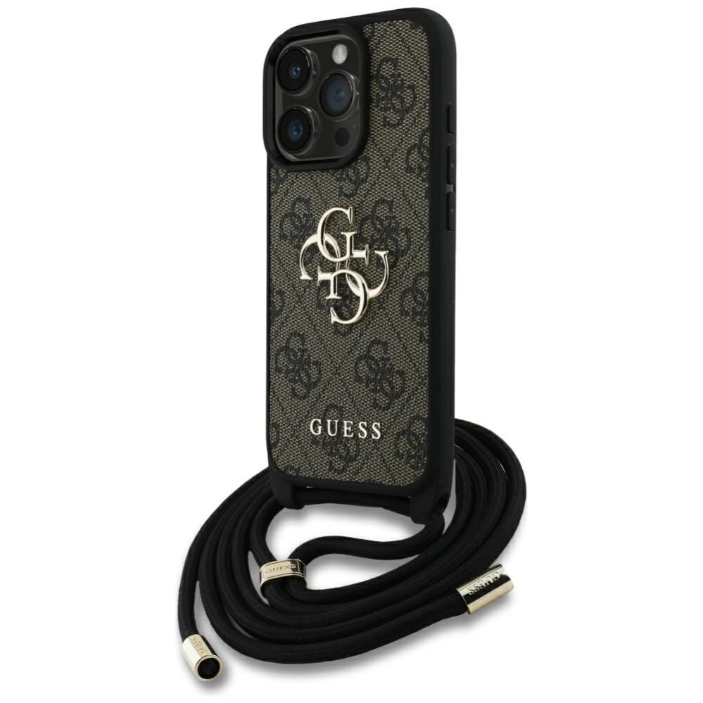 Citas preces Guess Guess 4G Big Logo Cord Stap Crossbody Case for iPhone 16 Pro Max Brown