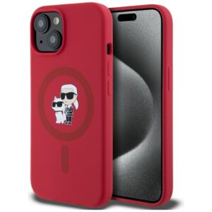 Citas preces Karl Lagerfeld  Karl Lagerfeld Silicone Karl&Choupette Heads Ring MagSafe iPhone 15 Case - Red 