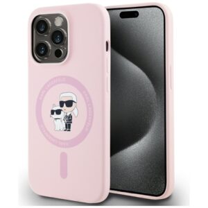 Citas preces Karl Lagerfeld  Karl Lagerfeld Silicone Karl&Choupette MagSafe iPhone 14 Pro Case - Pink 