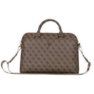 Citas preces Guess  Guess 4G Zipper Pocket Triangle Logo 15" Laptop Bag - Brown 