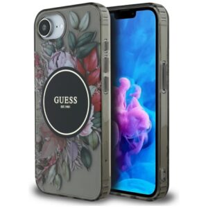 Citas preces Guess  Guess IML Flowers MagSafe iPhone 16e Case - Black 