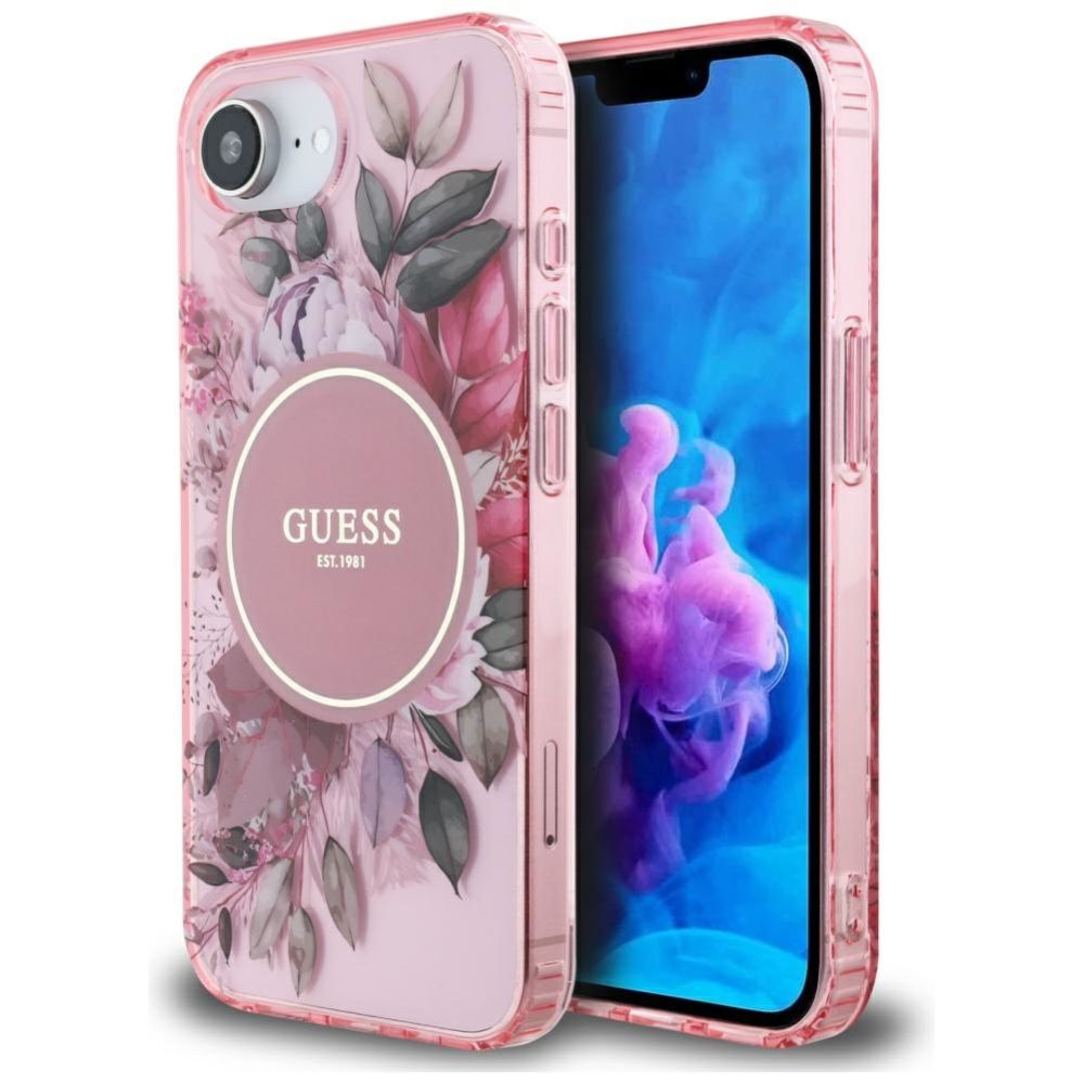 Citas preces Guess Guess IML Flowers MagSafe iPhone 16e Case - Pink