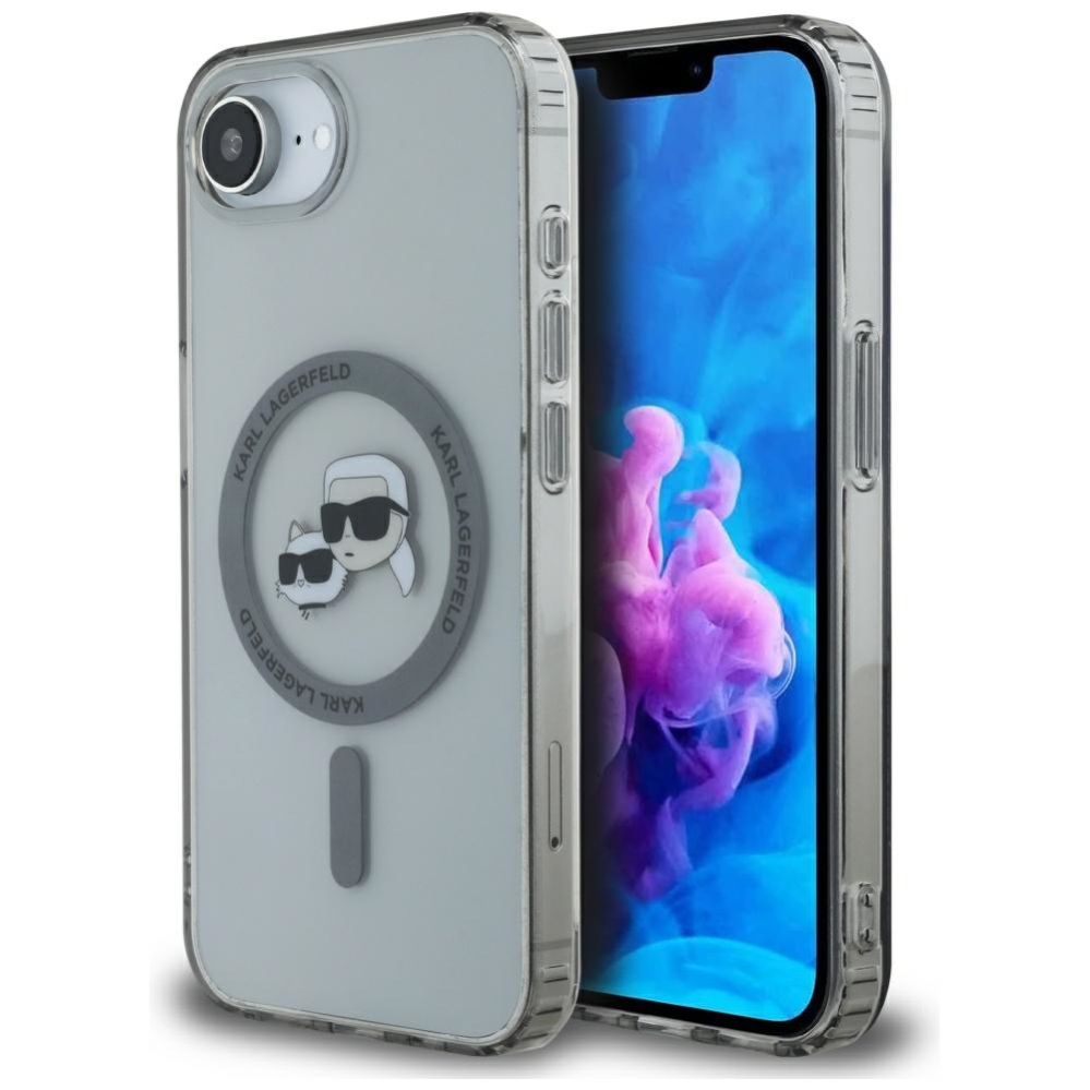 Citas preces Karl Lagerfeld Karl Lagerfeld IML Metal Karl & Choupette Heads MagSafe iPhone 16e Case - Black
