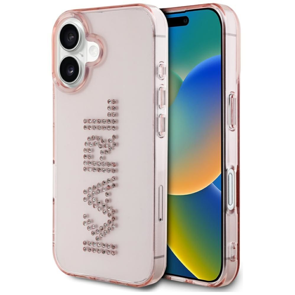 Citas preces Karl Lagerfeld Karl Lagerfeld IML Rhinestones Logo iPhone 16 Case - Pink