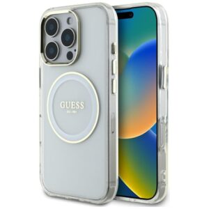Citas preces Guess  Guess IML Metal Colored Circle Classic Logo MagSafe case for iPhone 16 Pro Max - white 