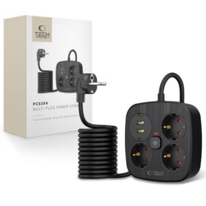 Kitos prekės Tech-Protect  Tech-Protect PCS3X4 power strip, 3 sockets, 2xUSB-A, 2xUSB-C 200 cm - black 