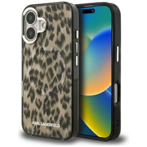 Kitos prekės Karl Lagerfeld  Karl Lagerfeld IML Leopard Pattern MagSafe Case for iPhone 16 - Brown 
