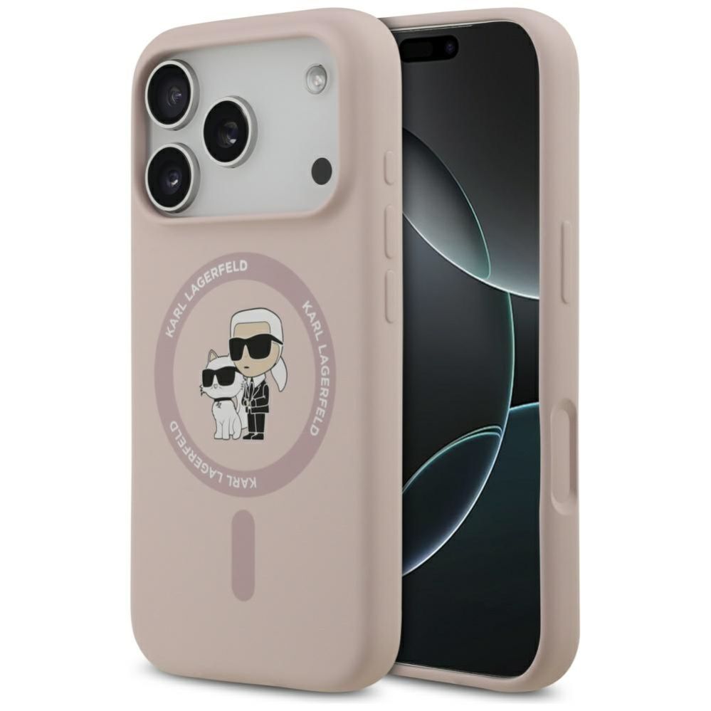 Citas preces Karl Lagerfeld Karl Lagerfeld Silicone Karl&Choupette Ring MagSafe Case for iPhone 17 Pro - Pink