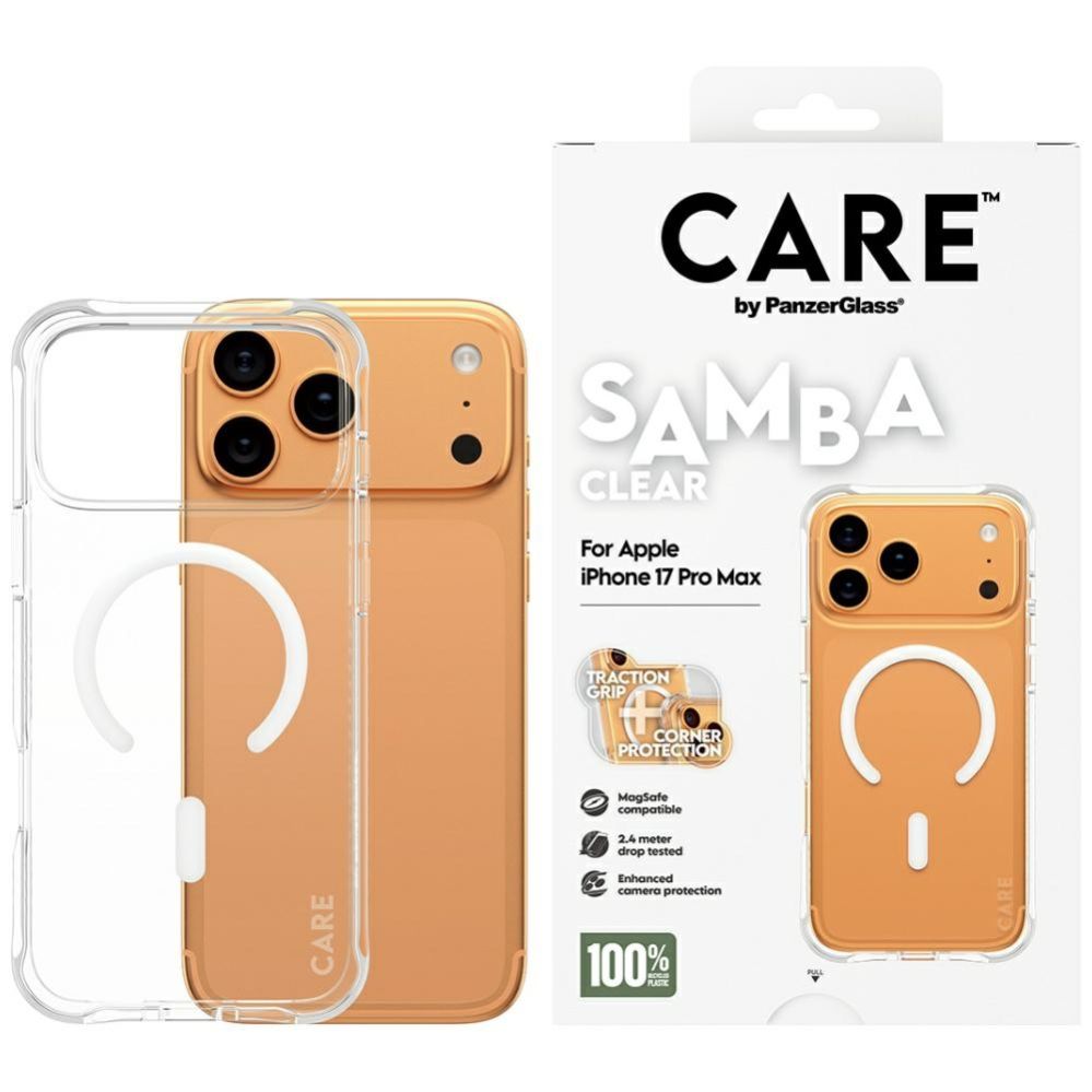 Citas preces Panzer Glass CARE by PanzerGlass Fashionable Samba Case w. White MagSafe for iPhone 17 Pro Max - Transparent