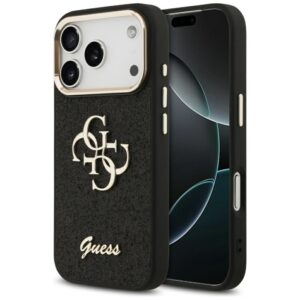 Citas preces Guess  Guess Fixed Glitter Big 4G Metal Frame case for iPhone 17 Pro - black 