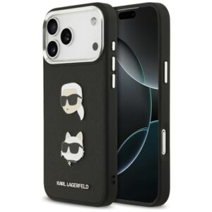 Kitos prekės Karl Lagerfeld  Karl Lagerfeld FW Grained Karl & Choupette Heads Pins & Logo iPhone 17 Pro Max Case - Black 