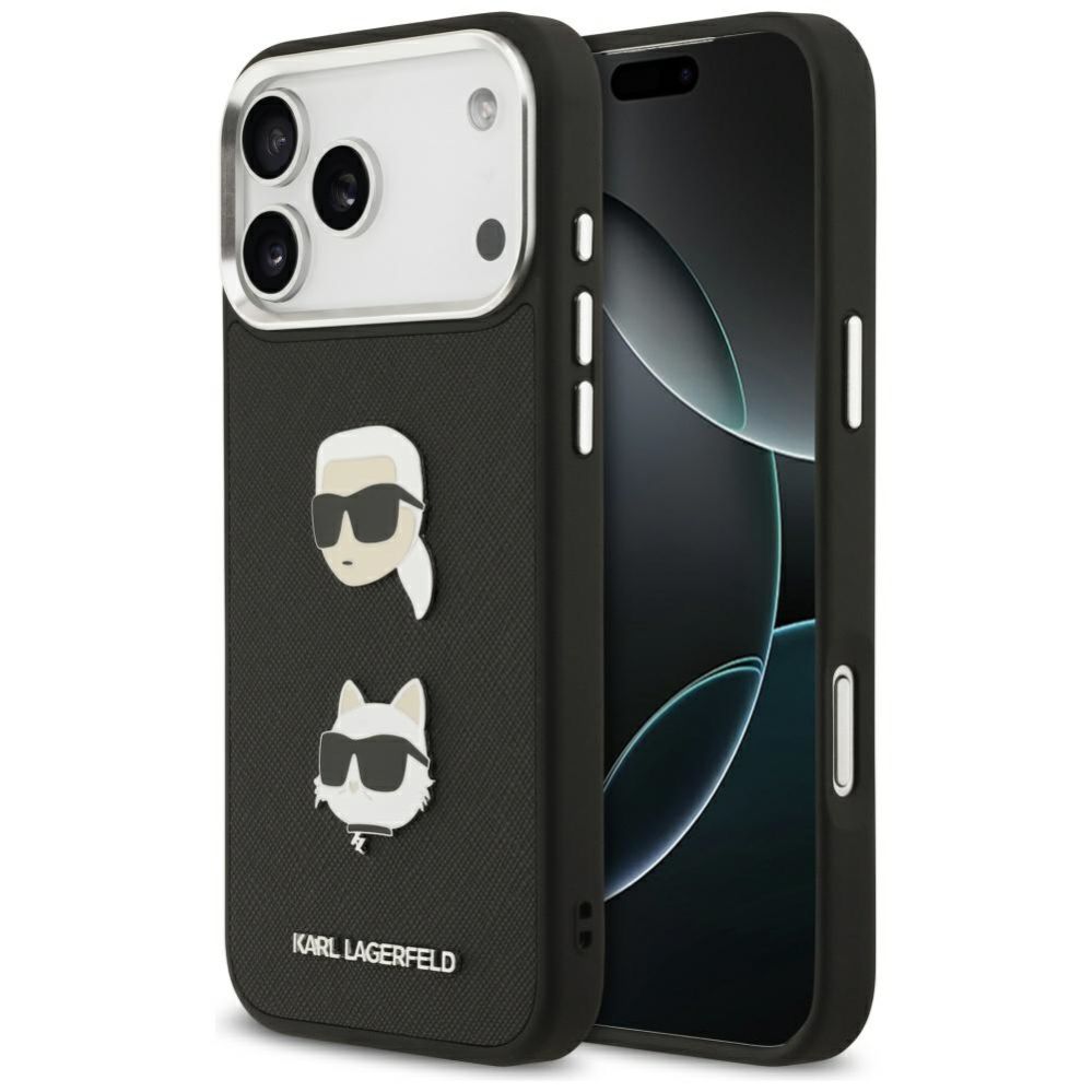 Kitos prekės Karl Lagerfeld Karl Lagerfeld FW Grained Karl & Choupette Heads Pins & Logo iPhone 17 Pro Max Case - Black