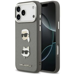Kitos prekės Karl Lagerfeld  Karl Lagerfeld FW Grained Karl & Choupette Heads Pins & Logo iPhone 17 Pro Max Case - Gray 