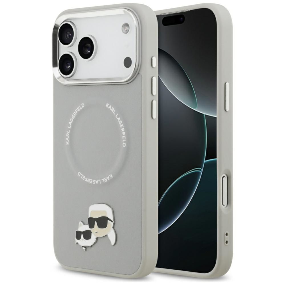 Kitos prekės Karl Lagerfeld Karl Lagerfeld Karl & Choupette Pins MagSafe Case for iPhone 17 Pro - Gray